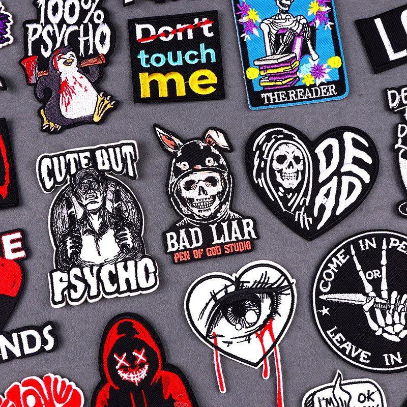 Parches de mal Liar para planchar en la ropa, parche de terror para chaqueta, parches bordados de ojo de sangre en la ropa, letras, insignia adhesiva DIY - imagen 2