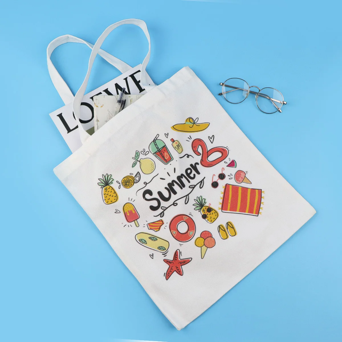 Bolso de mano de lona de verano, bolso de fruta encantador, bolsos de compras para mujer, bolso de hombro plegable, bolsa de almacenamiento de moda - imagen 2