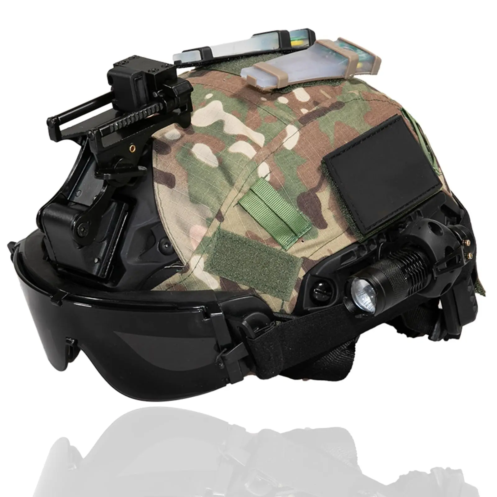 Juego de casco táctico rápido ajustable con soporte NVG multifuncional, gafas X800 resistentes a impactos y linterna táctica brillante