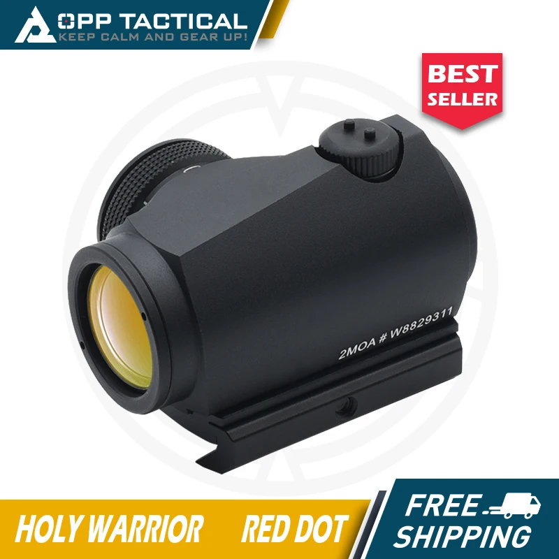 Mira óptica réflex de punto rojo Holy Worrior para caza, Rifle Airsoft con soporte Picatinny, marcas originales completas
