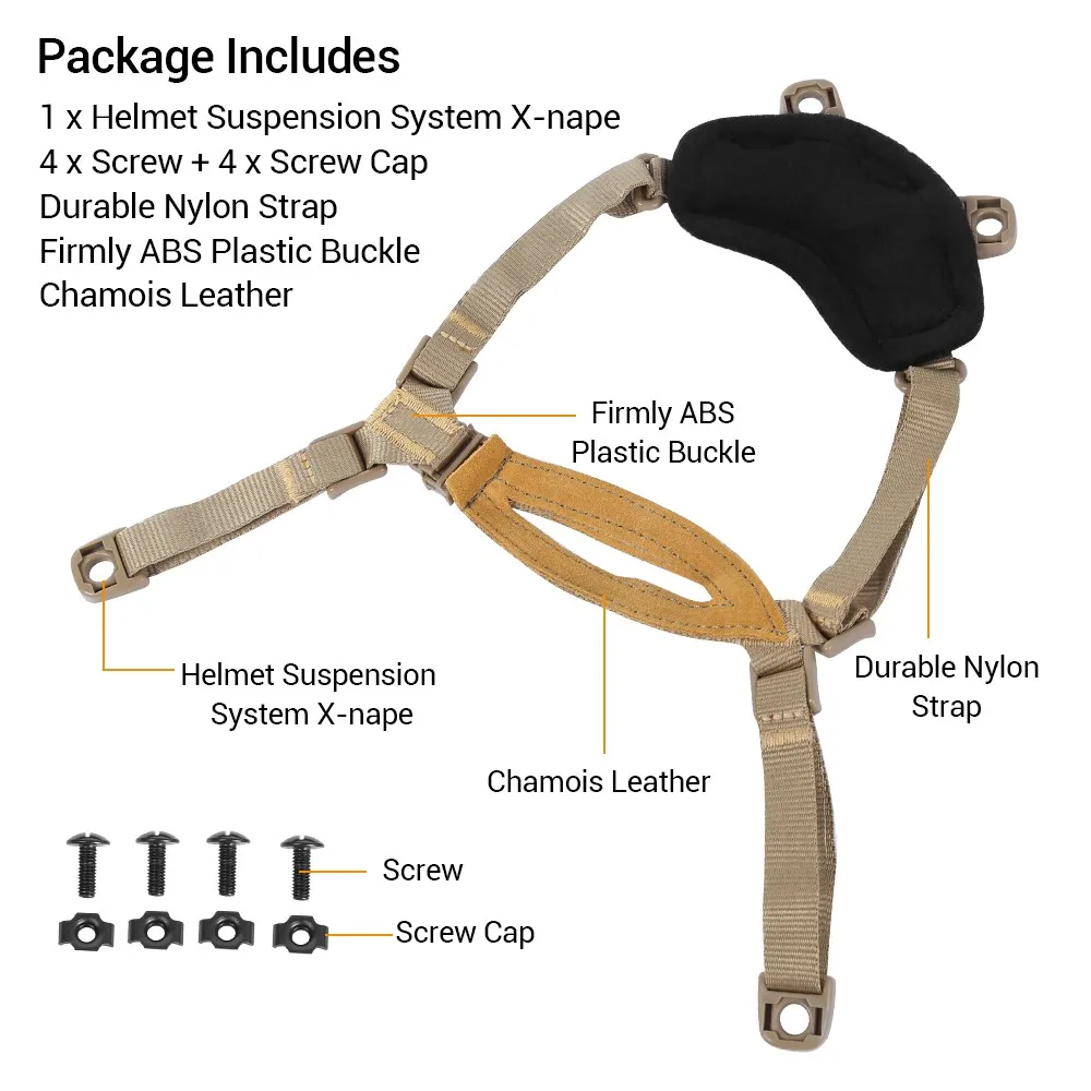 FMA-sistema de suspensión de correa de mentón táctico de 4 puntos, cordón de retención de casco x-nape para casco MICH ACH con pernos y tornillos - imagen 3