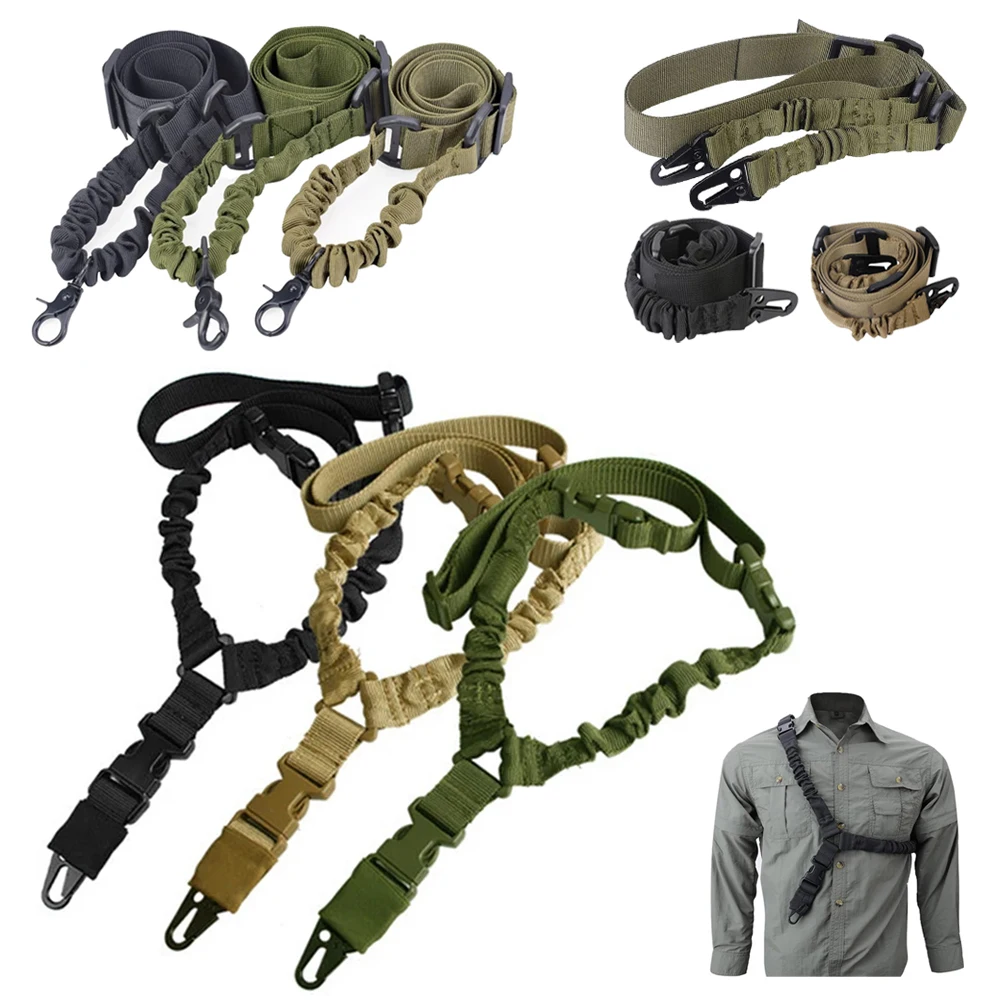 Cinturón táctico para pistola de tiro, accesorios de caza, equipo de un solo doble punto, correa para el hombro, cinturón de cuerda para Rifle con hebilla de Metal - imagen 2