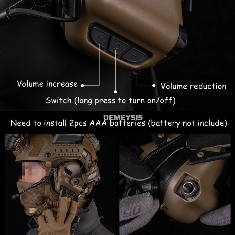 Orejera con reducción de ruido para disparar, auriculares tácticos de caza con sonido para recoger comunicación, auriculares de combate Airsoft CS Paintball - imagen 5