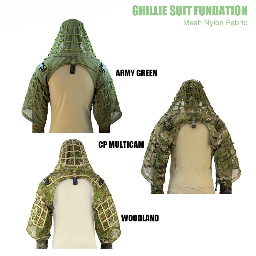 Ghillie-traje táctico de tela de malla, abrigo de francotirador, capuchas de Viper, ropa de camuflaje para Airsoft, ropa de caza de Paintball - imagen 2