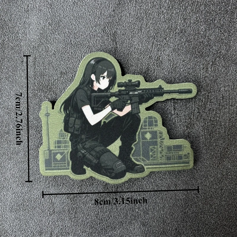 Parche militar de Chica de Anime para ropa, insignias de moral, parches tácticos con gancho, pegatinas militares estampadas para mochila - imagen 5