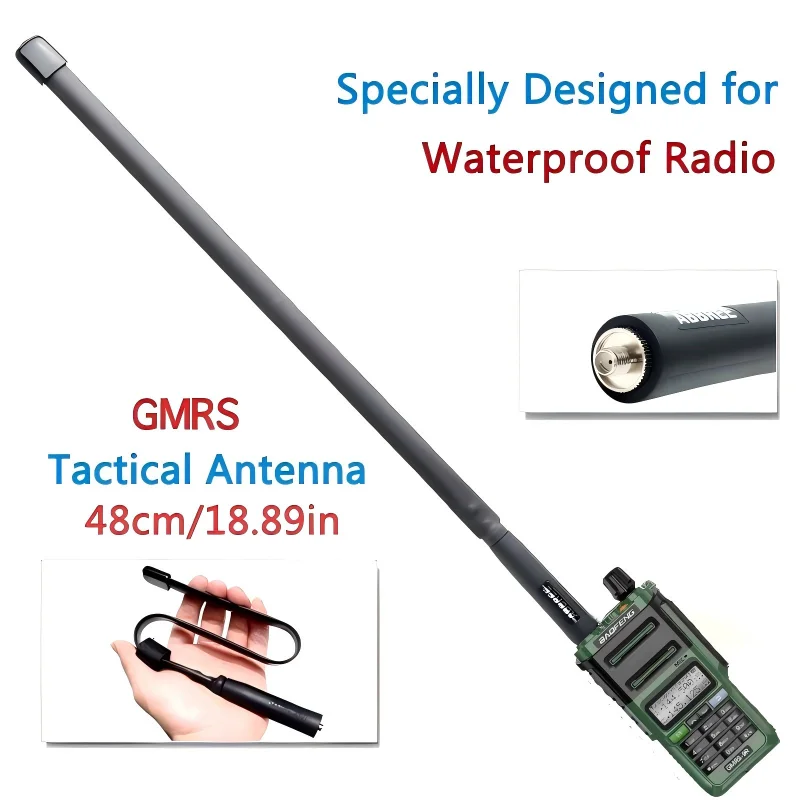 ABBREE GMRS-48CM antena táctica impermeable SMA-hembra 462-467MHZ especialmente diseñada para Baofeng GM-9R Walkie Talkie