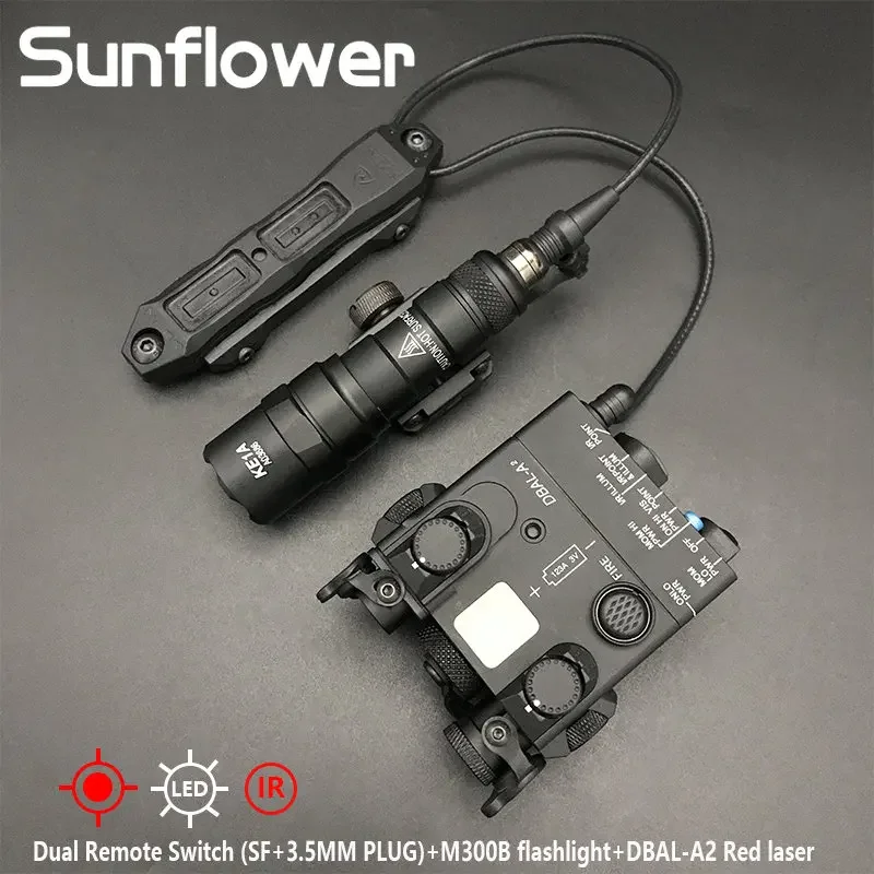 Airsoft táctico DBAL A2 arma láser luz rojo punto verde mira puntero láser Surefir M300B linterna lámpara con interruptor de presión Dual - imagen 4