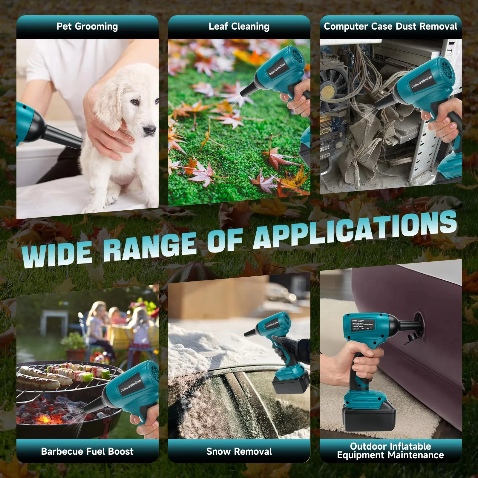 Mini soplador de chorro, ventilador Turbo violento portátil para Makita/Dewalt/Milwaukee/Bosch/Ryobi, ventilador de mano inalámbrico con batería de iones de litio de 18V y 20V - imagen 5