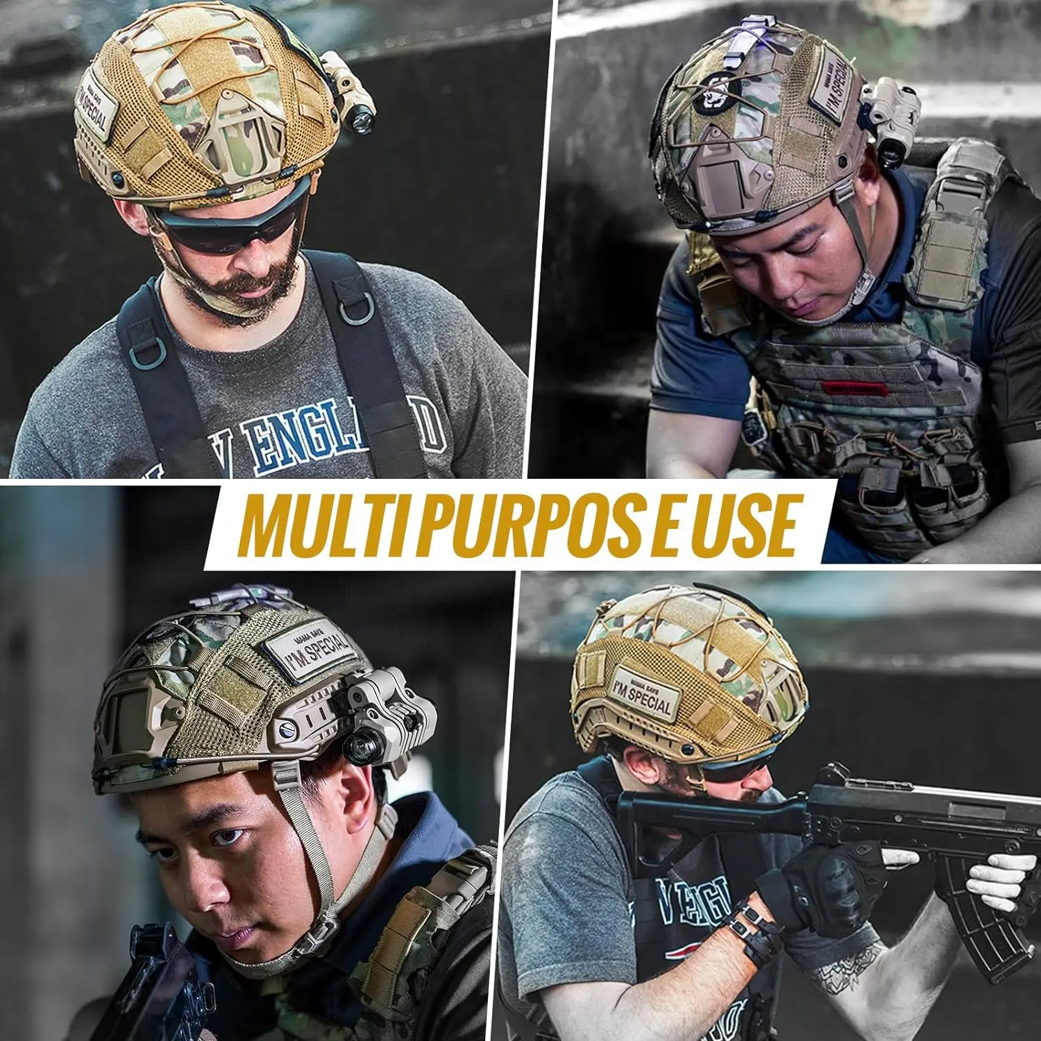 BOOIU-funda táctica para casco, gorro de camuflaje de tela para cascos rápidos Ops-Core, casco militar de Paintball Airsoft con cordón elástico - imagen 4