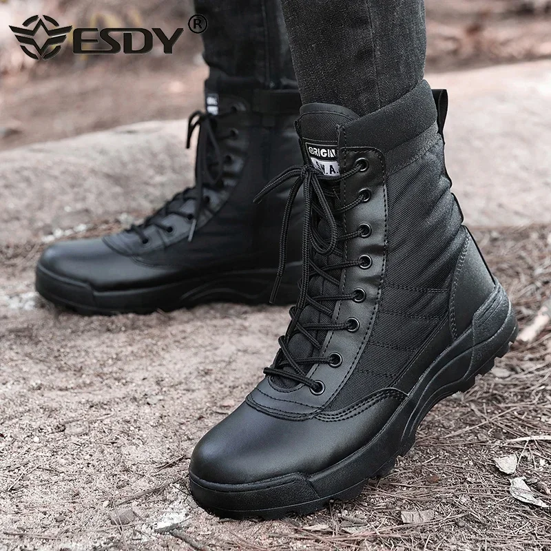 Botas de combate para hombre, botines tácticos de talla grande 36-46, zapatos masculinos, zapatos de seguridad para el trabajo, botas de moto para hombre - imagen 4