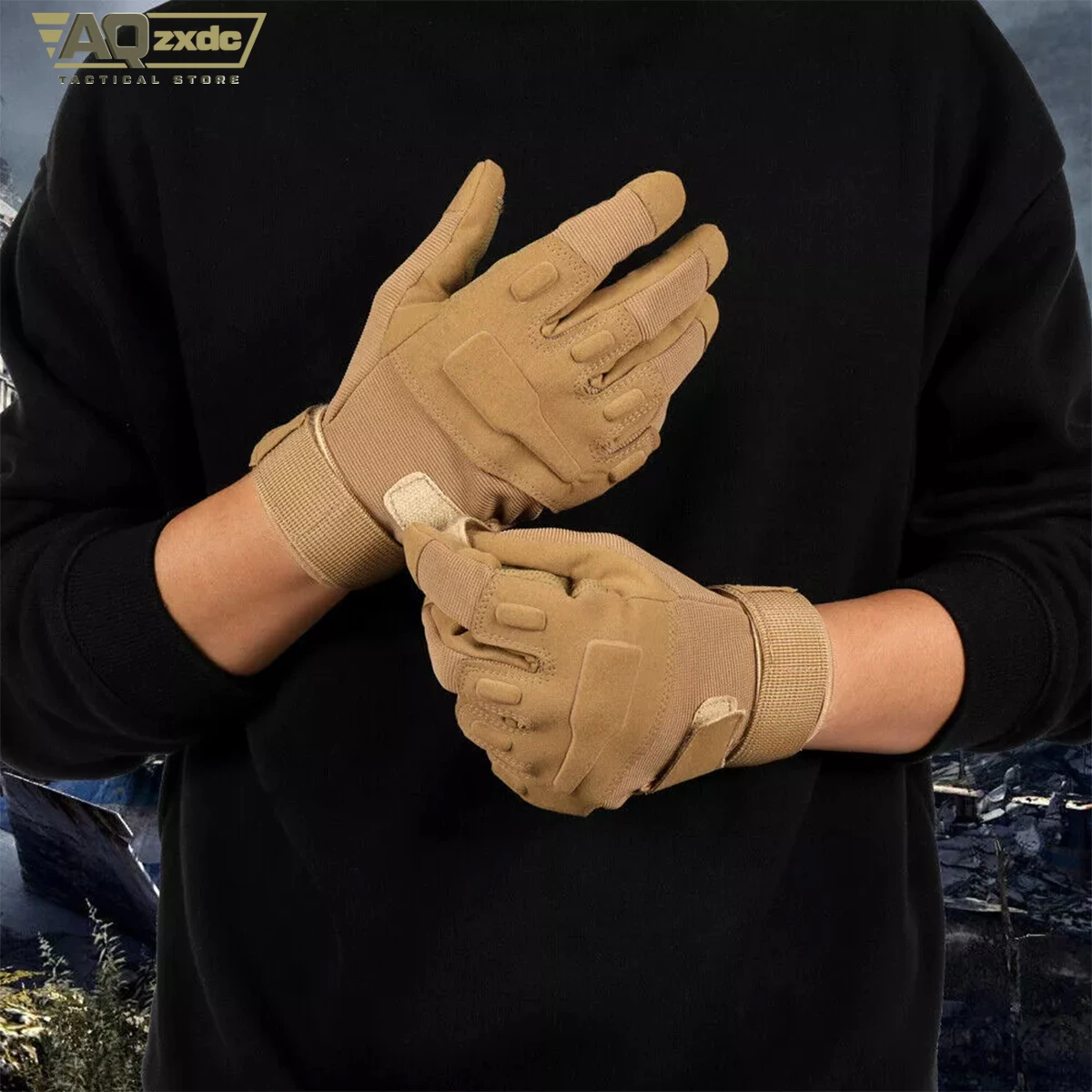 AQzxdc Guantes de entrenamiento de asalto táctico Airsoft Guantes de dedo completo con hebilla de guante y protección de nudillos para montar, cazar - imagen 2