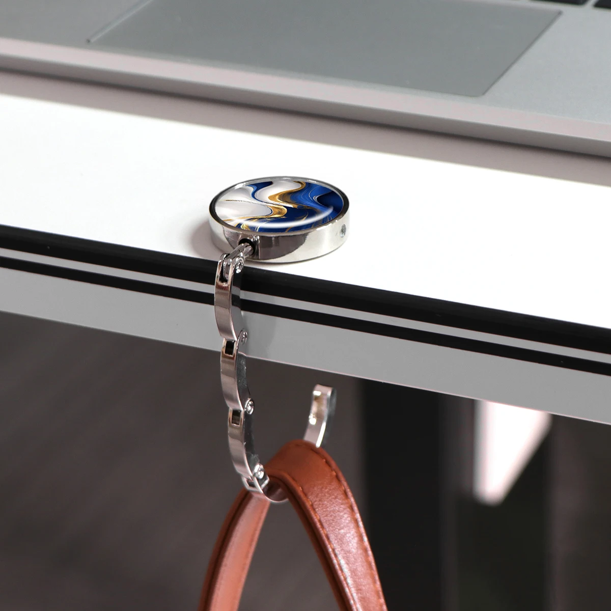 Ganchos para bolsos con diseño de mármol, soportes plegables de Metal para bolsas de mesa, perchas portátiles para monedero, accesorios de piezas únicas, ganchos antideslizantes - imagen 3