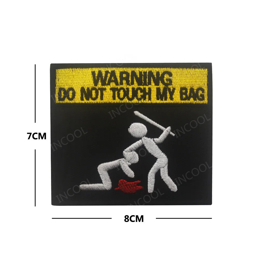ADVERTENCIA DE PELIGRO no toque mi bolsa, pegatinas bordadas DE ALERTA reflectante IR, parche decorativo de goma de PVC para mochila de ropa - imagen 4