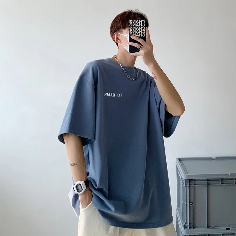 Camiseta de algodón de gran tamaño para hombre y mujer, camisetas informales de primavera, ropa de calle de Hip Hop, Tops de verano de Color sólido - imagen 5