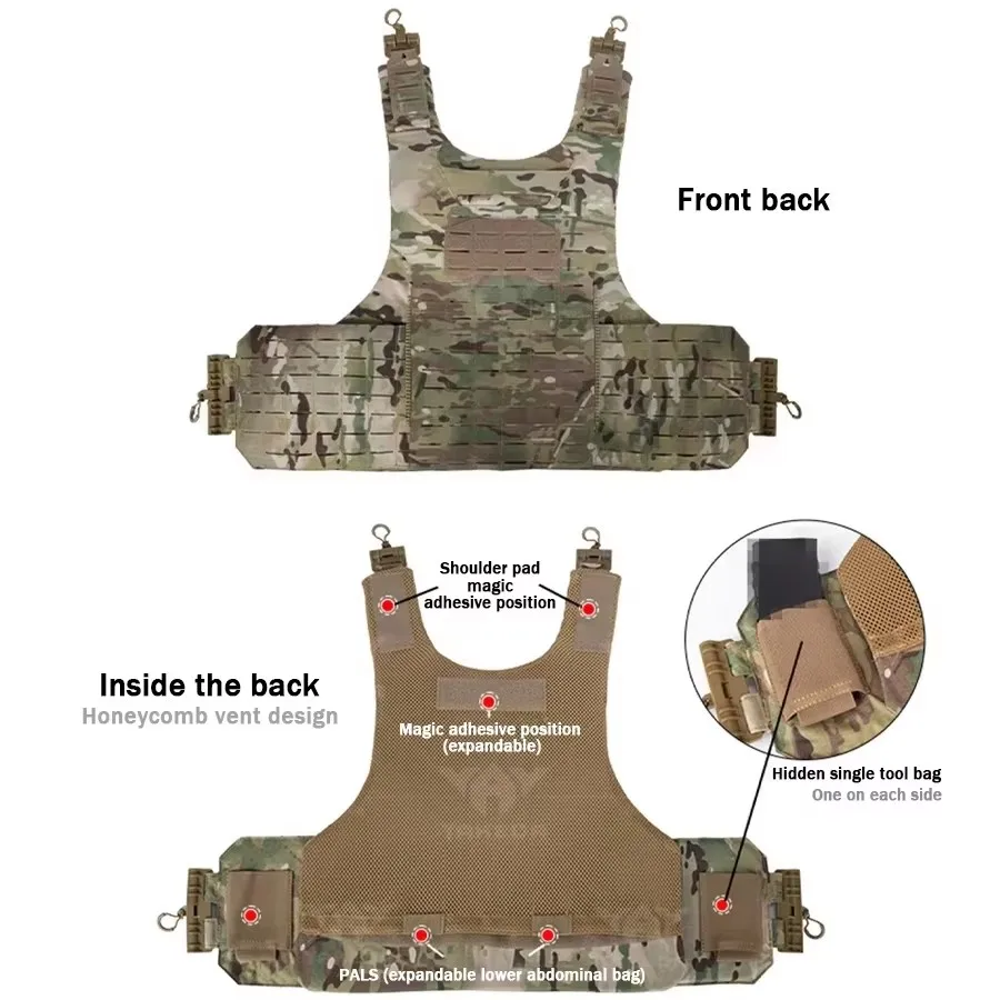 YAKEDA-chaleco táctico portador de placa de liberación rápida, chaleco de entrenamiento protector de caza PALS con corte láser - imagen 5