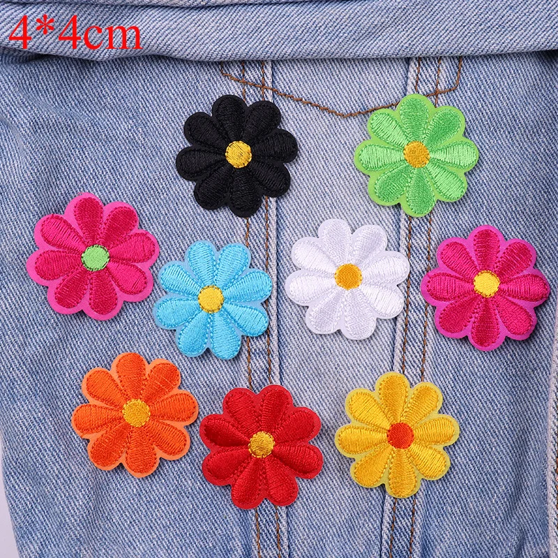 Parche bordado de margaritas y flores de girasol, parches para planchar para ropa, Jeans, bolsas de zapatos, apliques de costura DIY, 10 unids/lote - imagen 5