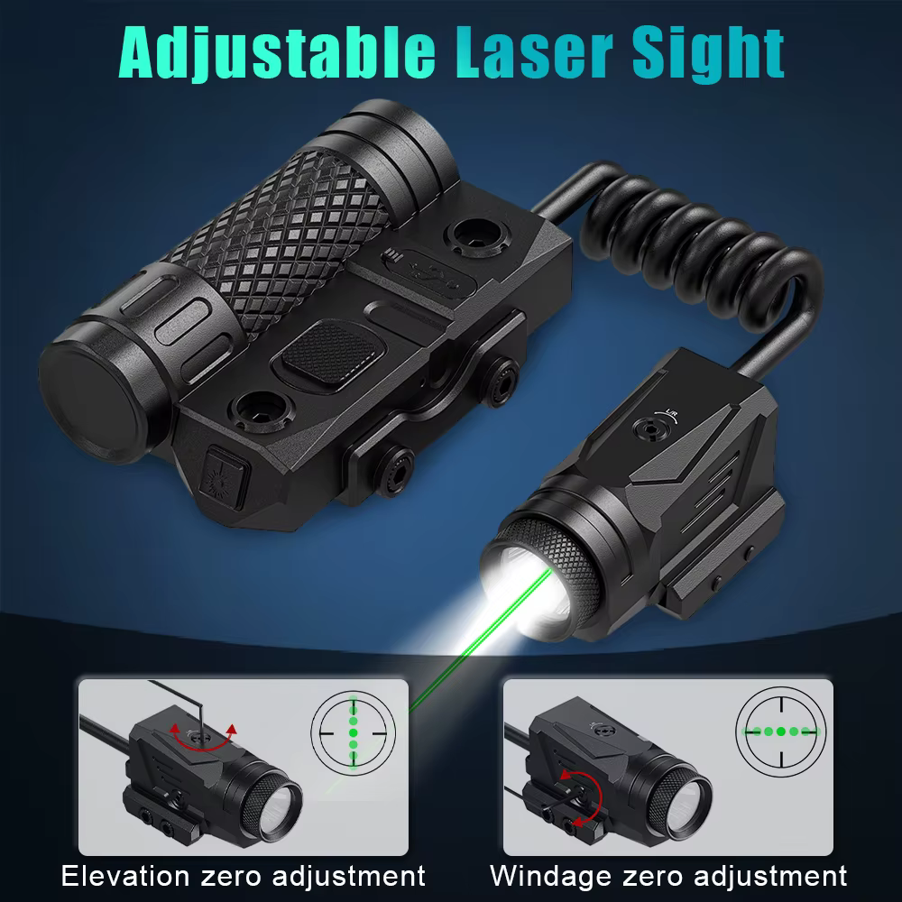 Linterna táctica para rifle con mira láser verde y Picatinny - imagen 2