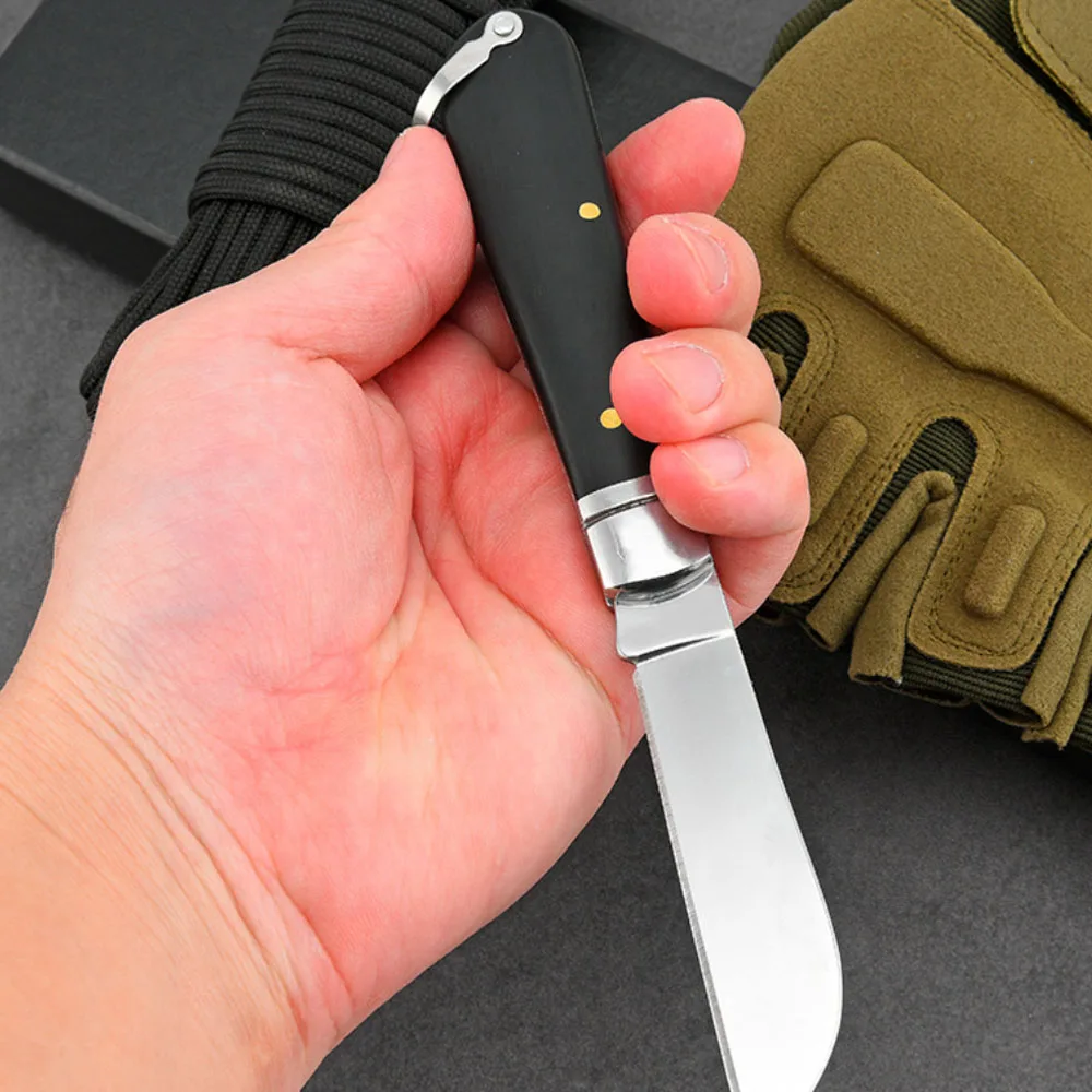 Cuchillo EDC plegable mini outdoor con mango de sándalo amarillo - imagen 4