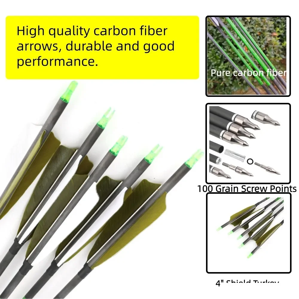 6/12X 30 "flechas de carbono puro para tiro con arco 4" pluma SP400 objetivo de práctica al aire libre ID6.2mm objetivo de tiro arco recurvo compuesto - imagen 2