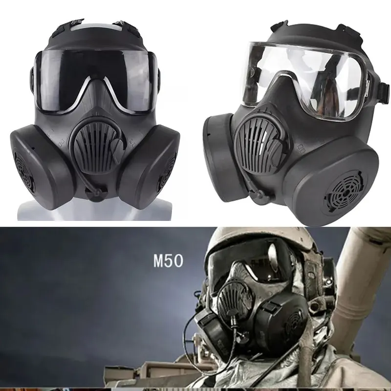 Máscara protectora táctica de cara completa negra M50 para Airsoft tiro caza montar CS juego Cosplay con filtros de ventilador de escape - imagen 2