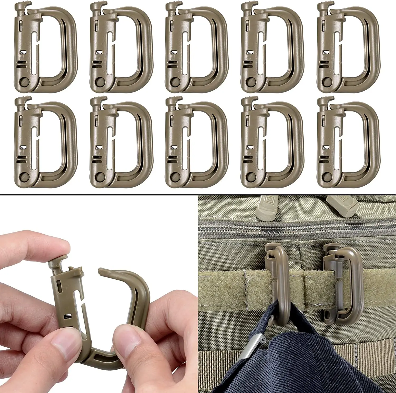 12 Uds. Grimlock multiusos con anillo en D, Clips Molle de bloqueo, gancho colgante para correa de correas, bolsa Molle, chaleco táctico para mochila - imagen 2