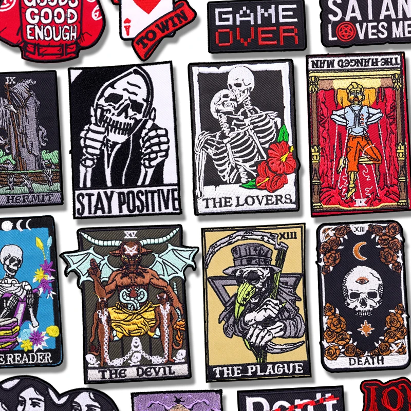 Parche Punk/cráneo, parches bordados de Tarot para ropa, parches para planchar para ropa, parches termoadhesivos, chaquetas, pegatinas para coser - imagen 2