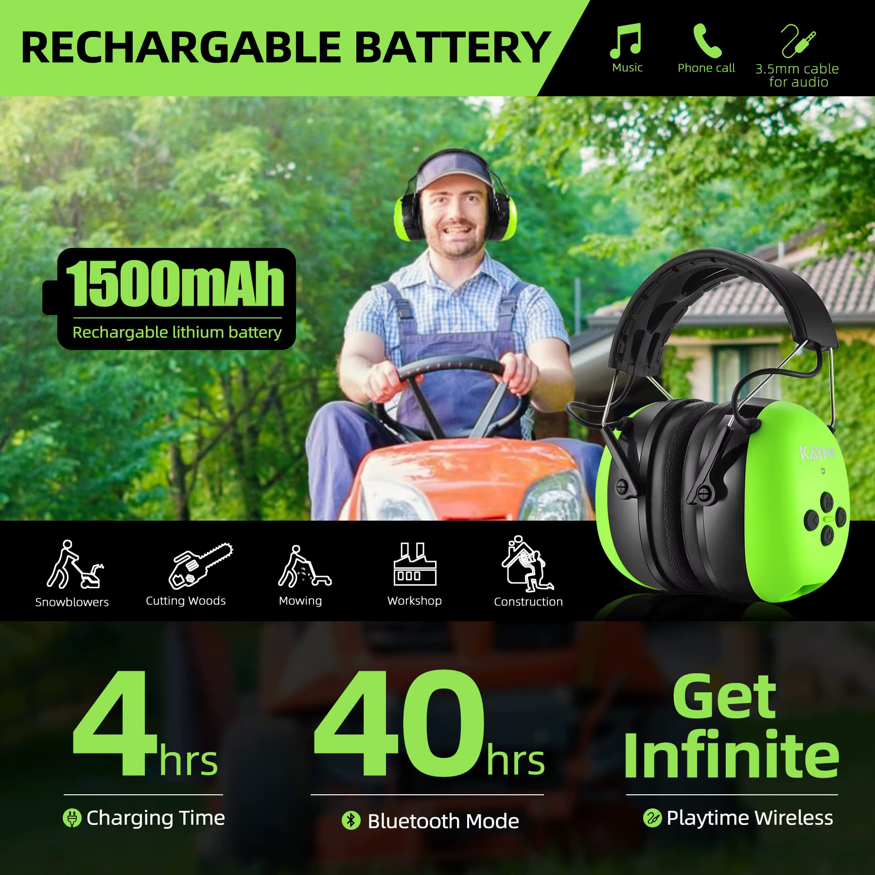 Auriculares protección auditiva Bluetooth – Orejeras antip ruido recargables - imagen 4