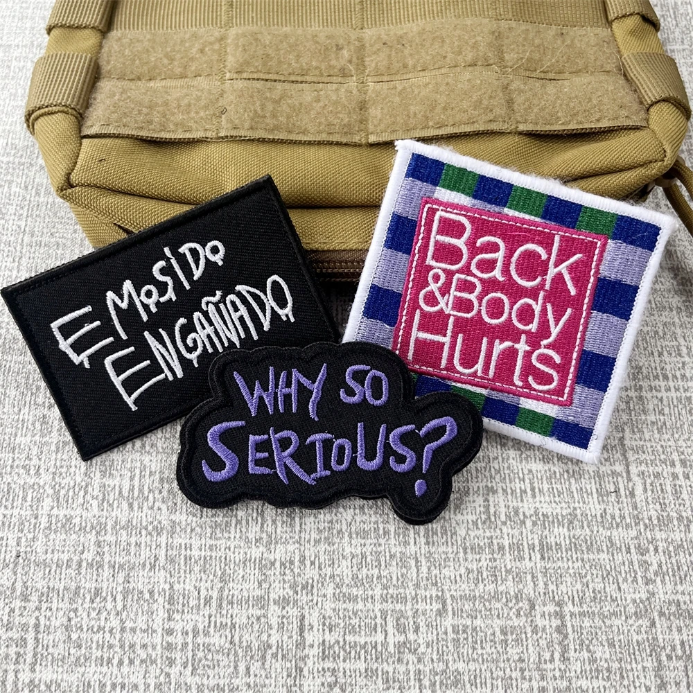 ¿Por qué tan grave? Parche de insignia de moral, divertido brazalete bordado para espalda y cuerpo, mochila táctica militar, pegatina de gancho y bucle - imagen 5
