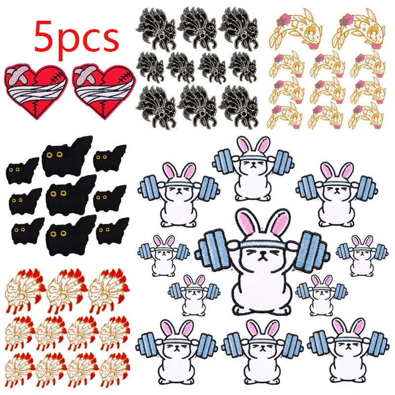 5 unids/lote parche bordado de conejos y zorro de dibujos animados DIY animales lindos parches para planchar para ropa chaquetas pegatinas de costura apliques
