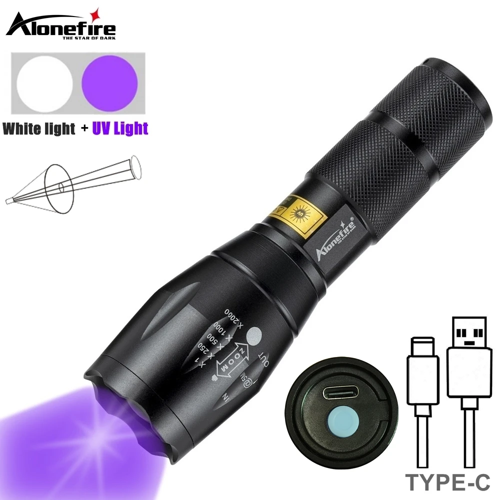 Linterna UV 365/395nm recargable 2 en 1 con luz blanca