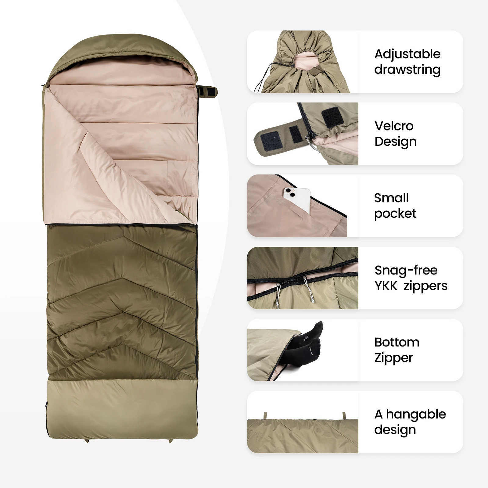 Onetigris-saco de dormir para acampar, impermeable, sobre cálido para 3 estaciones, para mochilero, sacos de dormir para viajes al aire libre y senderismo - imagen 5