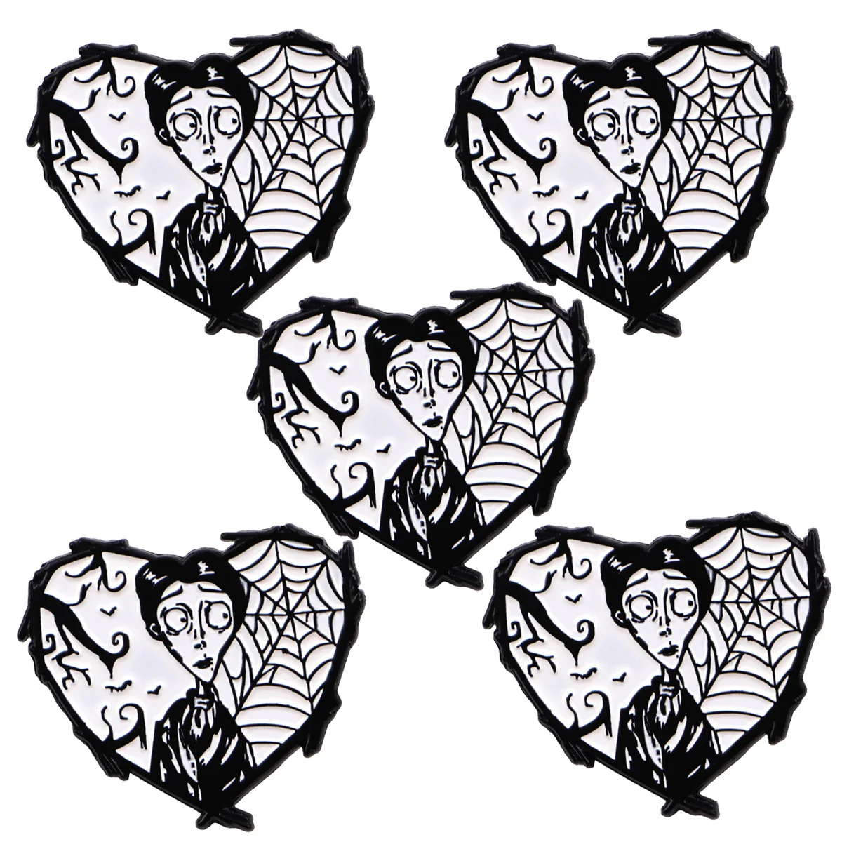 Pin esmaltado de película de terror, Pin de solapa, broche de corazón de dibujos animados, conjunto de decoración de ropa, alfileres de Metal, mochila, sombrero, insignia, accesorios, 5 uds.