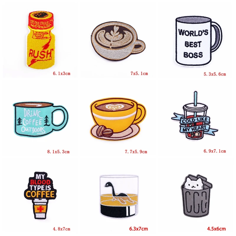 10 Uds. Parches bordados de botella de dibujos animados, parches para planchar para ropa, parches termoadhesivos para ropa, parche para taza de café y bebida - imagen 3