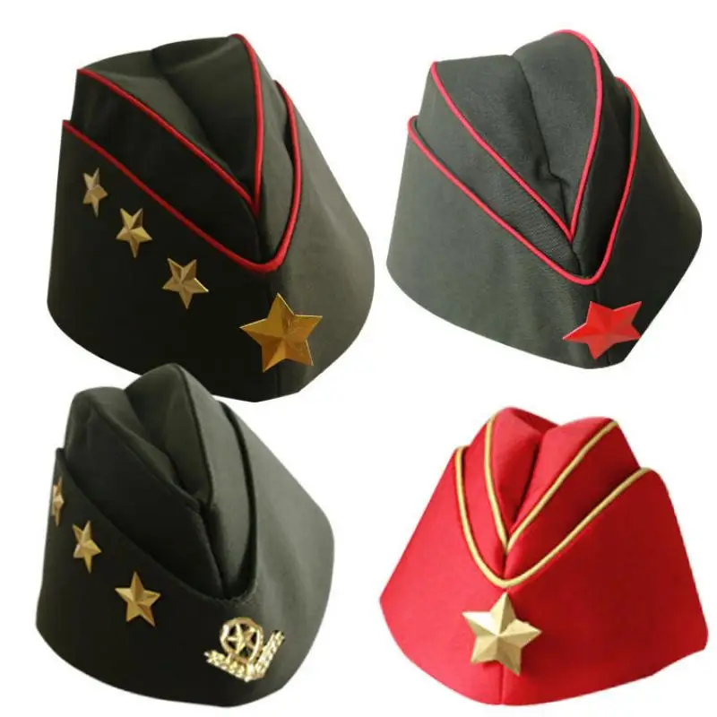 Sombrero ruso de baile marinero, gorra militar de barco soviético, pentagrama amarillo puntiagudo, sombreros de barco de lona, gorra con forma de barco de rendimiento - imagen 2