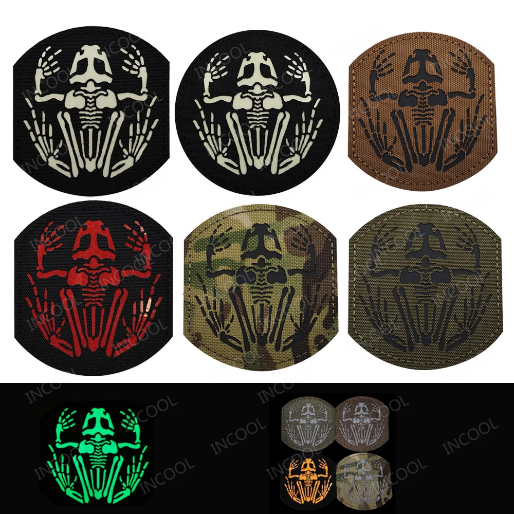 Parches reflectantes IR de rana y esqueleto de hueso de calavera, quiero ser un Frogman, parche de hombro con apliques de goma de PVC brillante para ropa - imagen 2