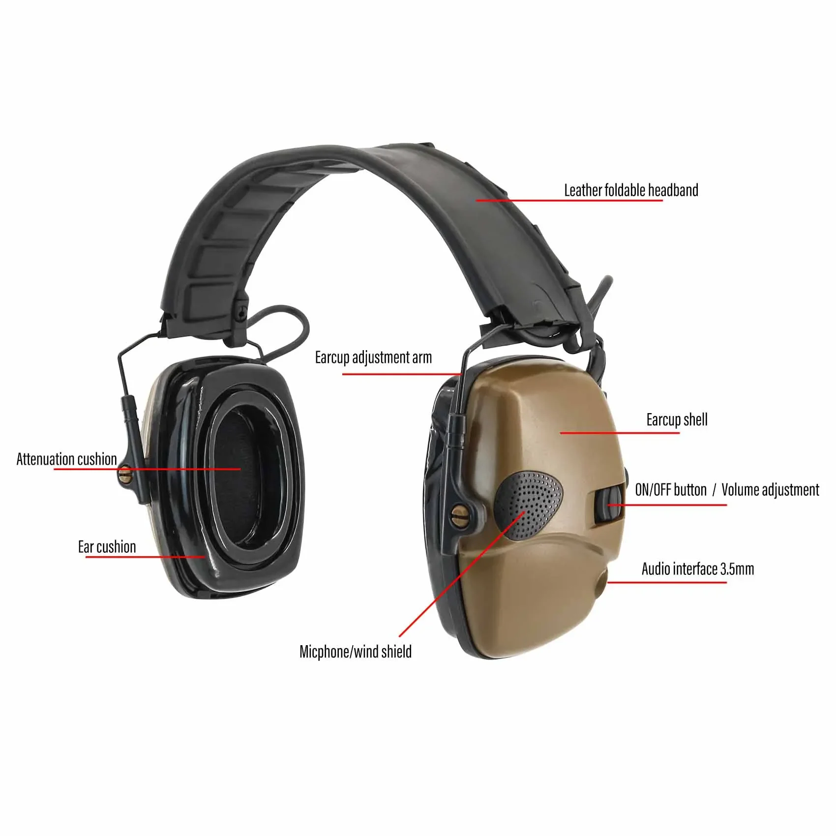 Orejeras electrónicas de protección auditiva, auriculares tácticos con reducción activa de ruido, auriculares electrónicos para caza y tiro para Airsoft - imagen 3