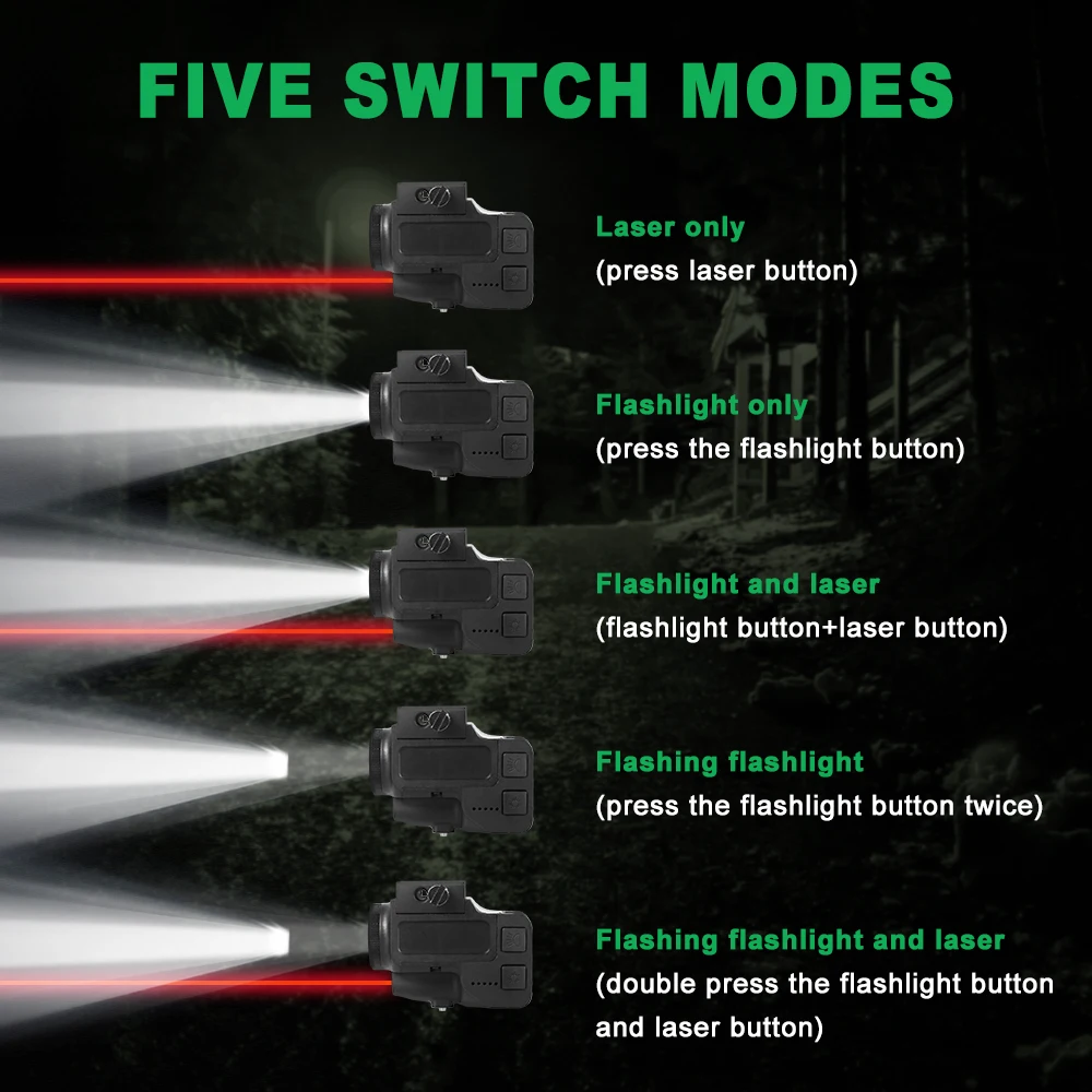 Luz de arma táctica, mira láser roja, verde y azul, linterna láser de carga magnética, Combo de luz para pistola de caza Airsoft - imagen 3