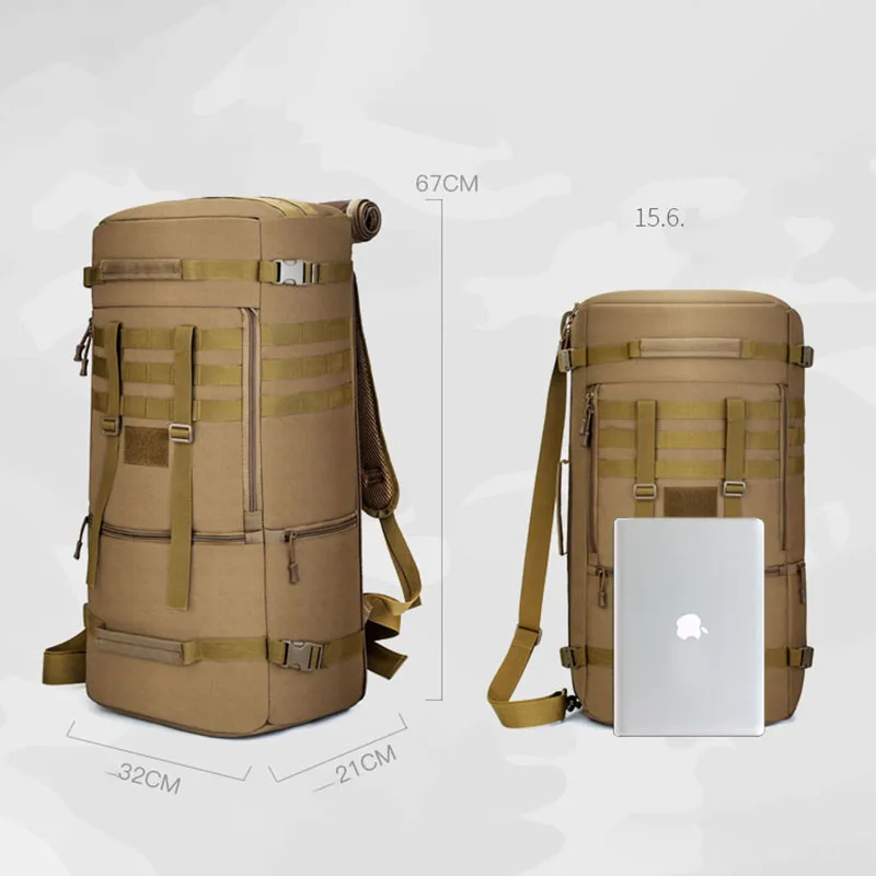 Mochila táctica de 65L para hombre, bolsa de equipaje de viaje para deportes al aire libre, caza, Molle, Camping, bolsas de hombro grandes - imagen 5