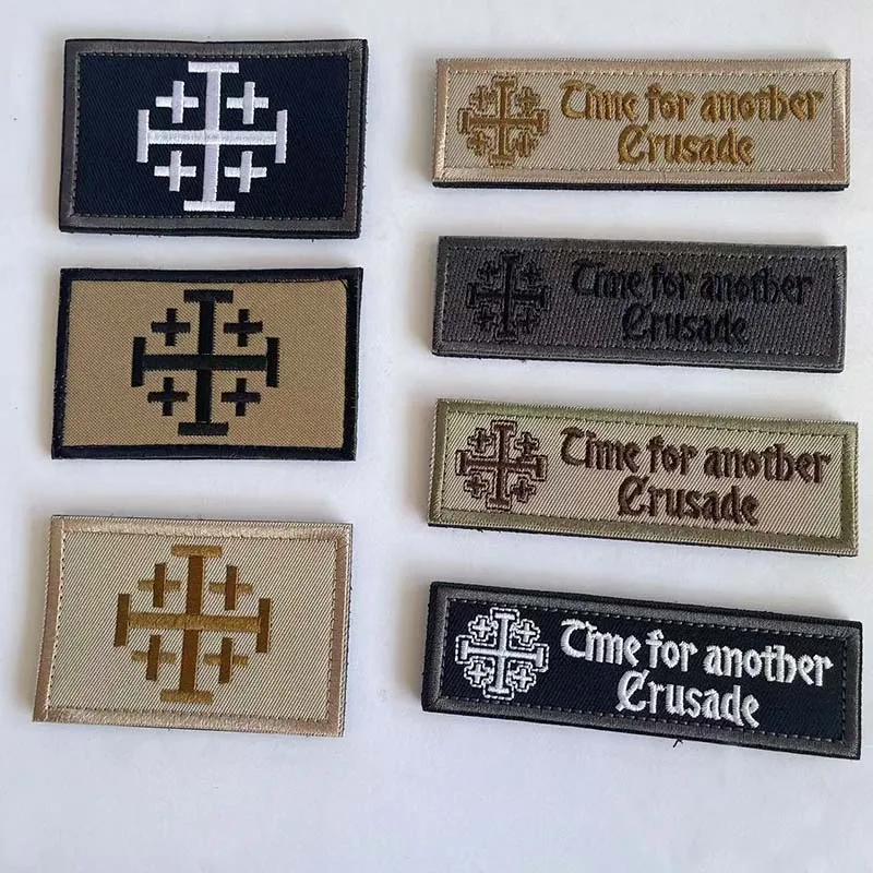 Los caballeros templarios de Jerusalén, parches de apliques bordados de tela con emblema de moral de las cruzadas, insignia táctica de pegatinas militares - imagen 3