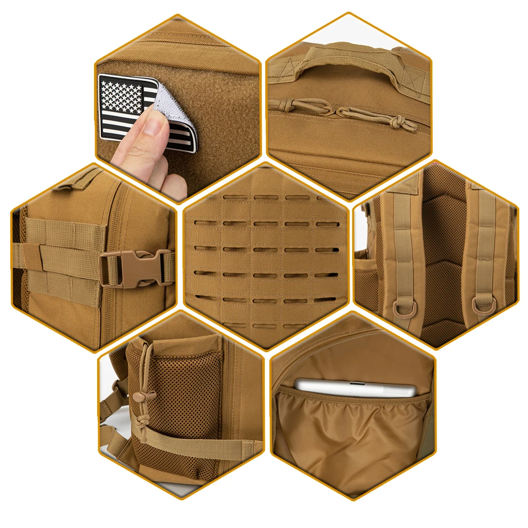 Mochila táctica de 25L para hombres y mujeres, mochila de viaje para senderismo, mochila escolar para acampar con bolsa portabotellas - imagen 5