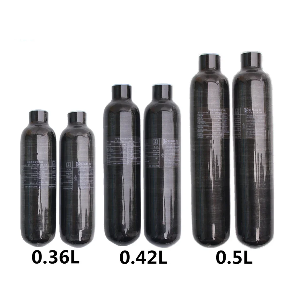 Cilindro de fibra de carbono 0.36L 0.42L 0.5L HPA Tanque 4500Psi 300Bar M18*1.5 Rosca recta
