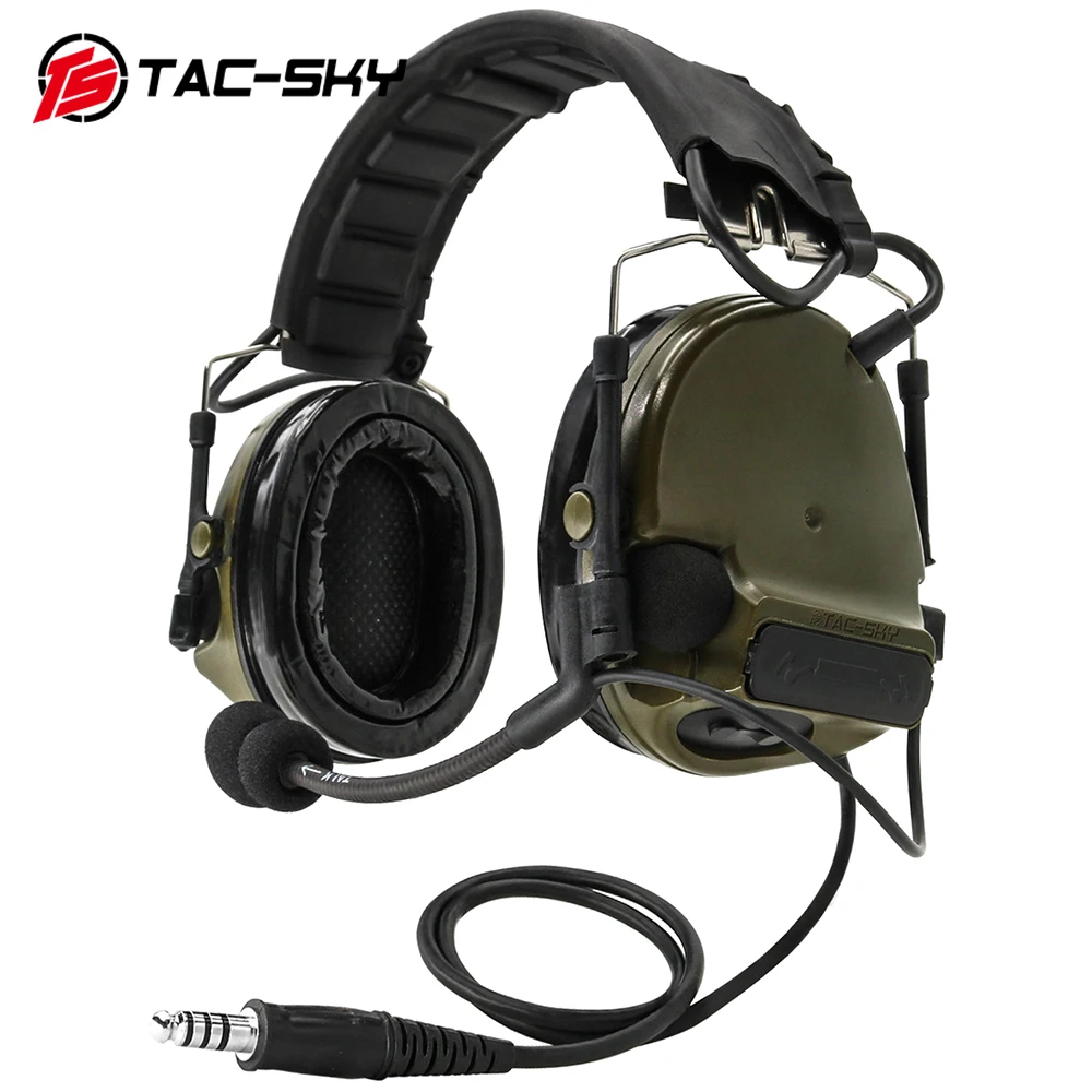 TAC-SKY al aire libre captación con cancelación de ruido Comtac-III/C3 auriculares tácticos de silicona versión de alta gama militar verde FG