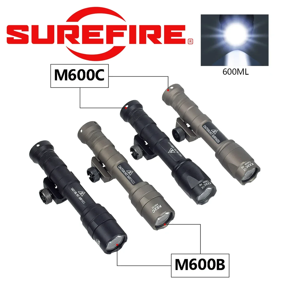 Luz exploradora táctica Surefire M600C M600V IR Airsoft AR15 Rifle arma linterna LED caza M600 lúmenes SF Logo proyector - imagen 3