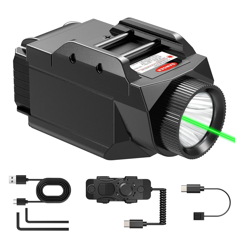 Combo de mira láser con luz de pistola de 1000 lúmenes para pistolas, Rifles, linterna táctica láser roja y verde para rieles Picatinny de 20mm