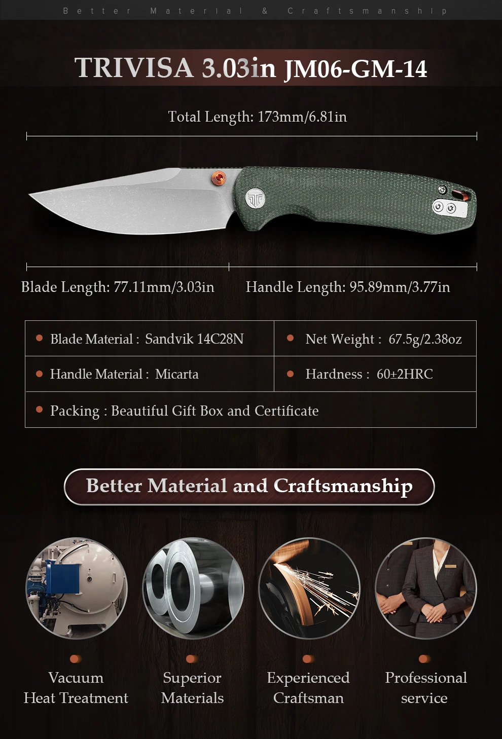 Detalle del mango Micarta/cobre y acabado
