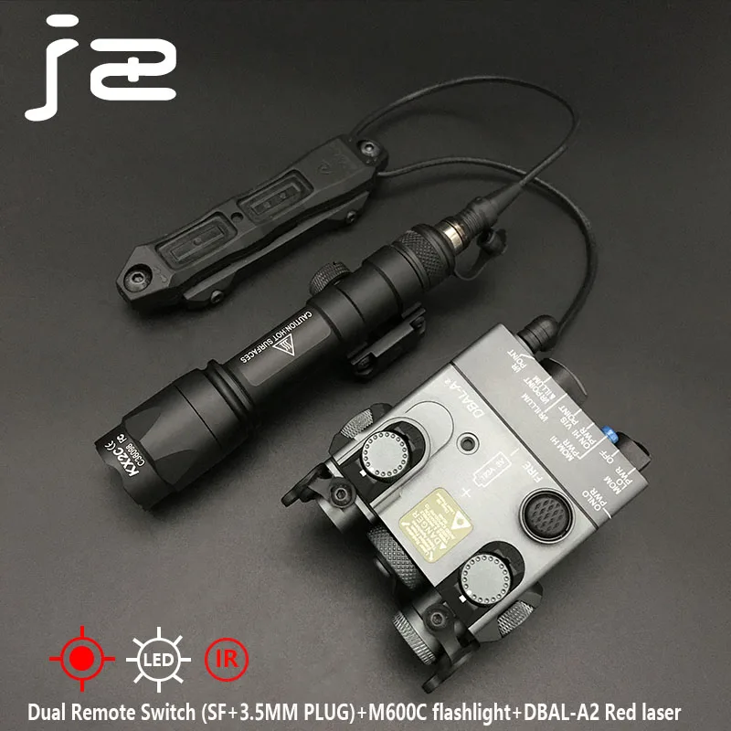 Metal táctico DBAL A2 punto rojo vista peq láser verde IR láser Airsoft Rifle caza armas luces Surefir M300 M600 linterna s - imagen 3
