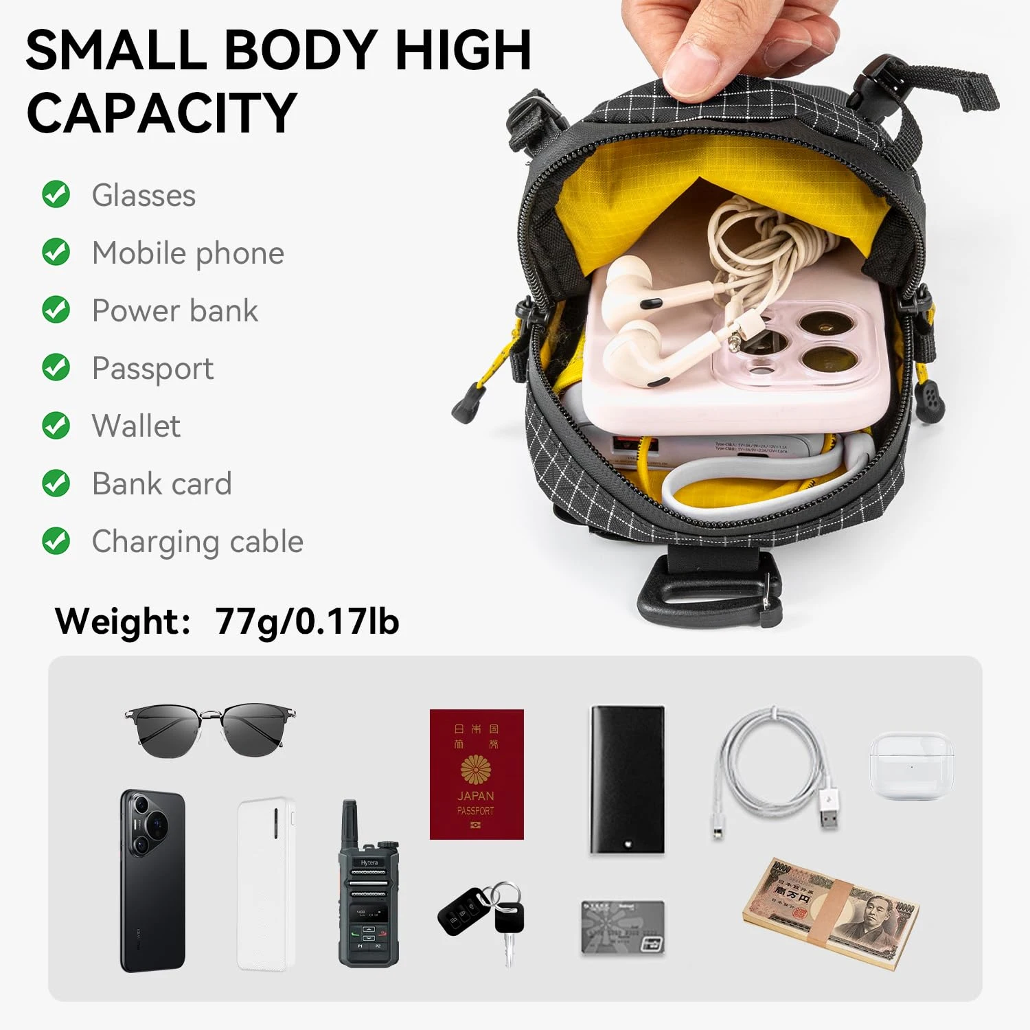 Mochila con correa para el hombro, paquete de correa para teléfono inteligente, mochila impermeable con correa, bolsa de fijación de bolsillo, bolso cruzado pequeño para caminantes - imagen 5