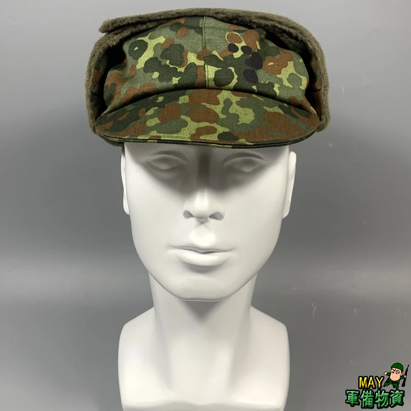 Gorro alemán con orejeras para clima frío, forro polar de lana de camuflaje con manchas alemanas de la selva de invierno - imagen 5