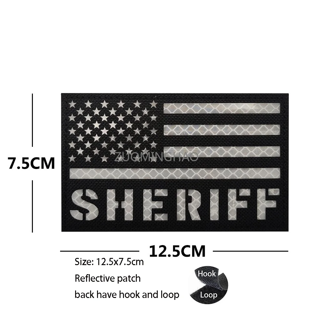 Insignia cortada con láser, alfabeto SHERIFF, bandera americana, brazalete reflectante IR, chaleco blanco y negro, parches tácticos para mochila moral - imagen 5
