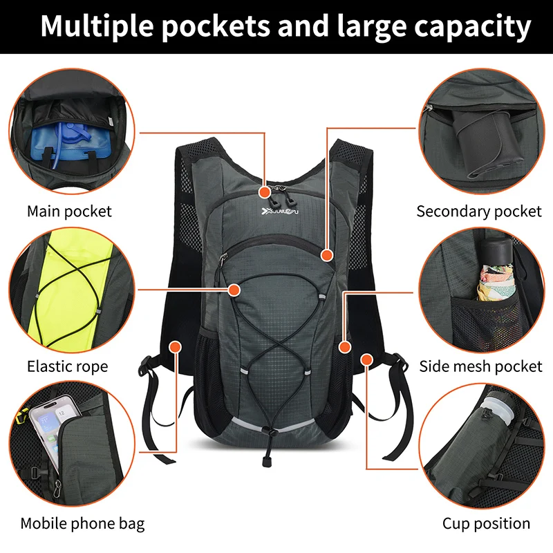 Mochila ligera para senderismo, chaleco de hidratación impermeable, bolsa para correr para bicicleta, maratón, vejiga interior de 2L, Camping y montañismo - imagen 4
